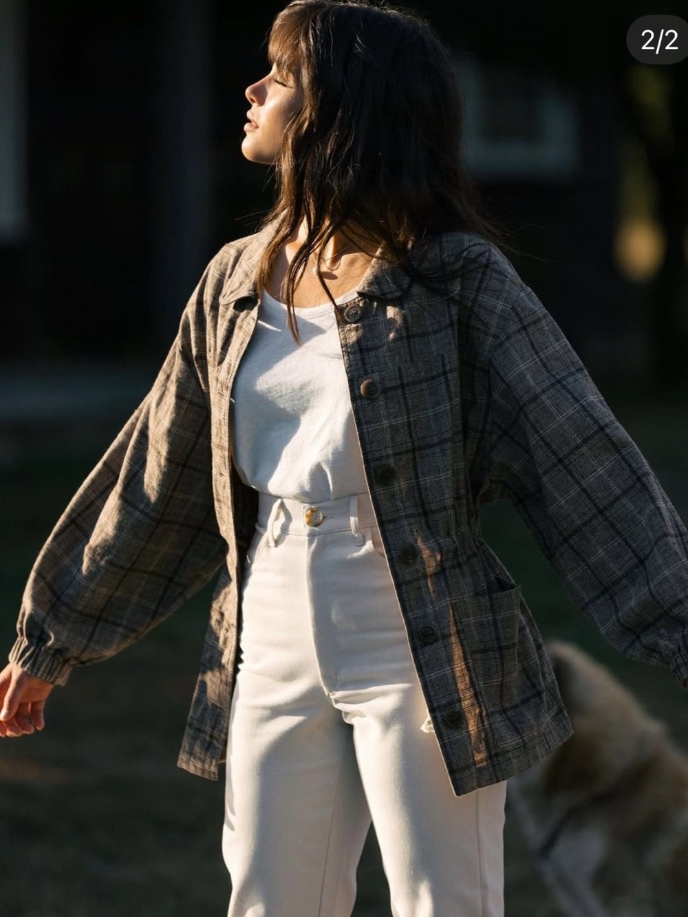 Plaid Utility Jacket in Brown - Women's Button-Front Coat